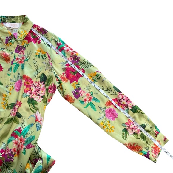 ROCOCO SAND Rue Short Dress 100% Silk Large Lime Green Colourful Floral - Picture 15 of 15